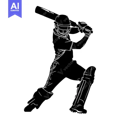 Silhouette of a Cricket Player Swinging a Bat