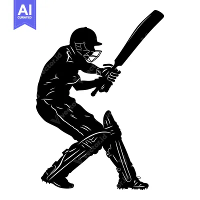 Aset desain premium: Silhouette of a Cricket Player Batting in Action
