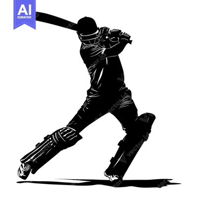Silhouette of a Cricket Player Swinging a Bat