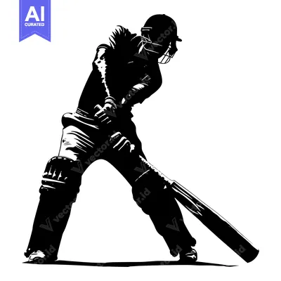 A Cricket Player in a Batting Stance, Silhouetted