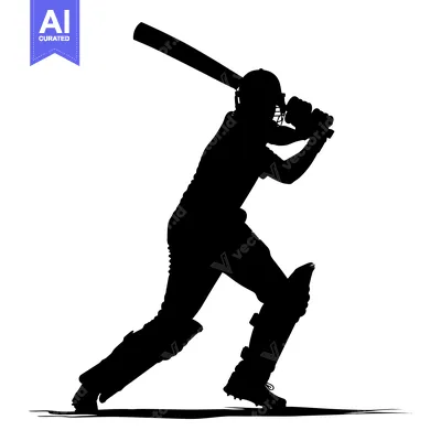 Aset premium populer: Silhouette of a Cricket Player Swinging a Bat