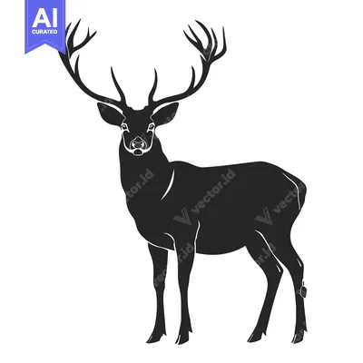 Aset desain premium: Black Silhouette of a Standing Deer with Antlers