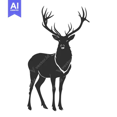 Aset premium populer: Black Silhouette of a Standing Deer with Large Antlers