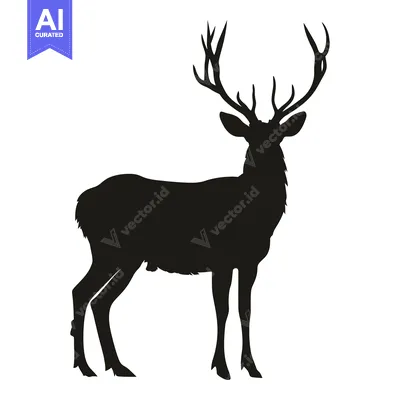 Aset premium populer: Black silhouette of a standing deer with large antlers
