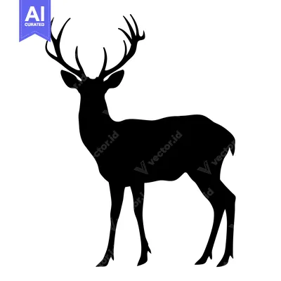 Aset premium populer: Black Silhouette of a Standing Deer with Antlers