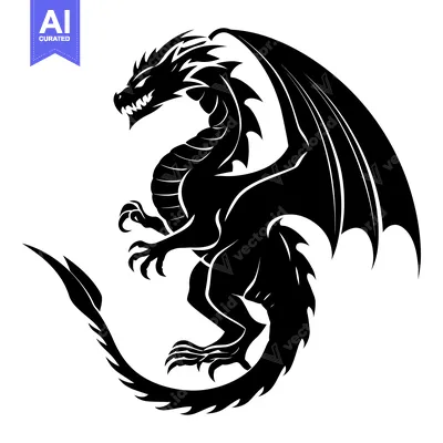 Black and White Silhouette of a Dragon with Spread Wings