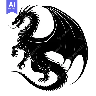 Black Silhouette of a Dragon with Spread Wings