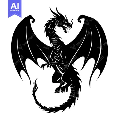 Black silhouette of a dragon with wings spread