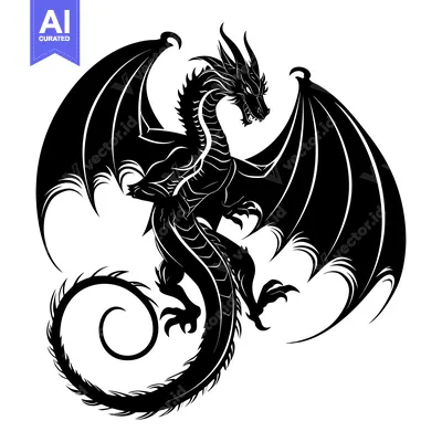 Black Silhouette of a Dragon with Spread Wings