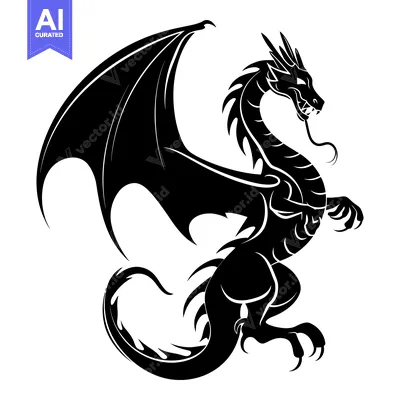 Black and White Silhouette of a Dragon with Wings Outstretched