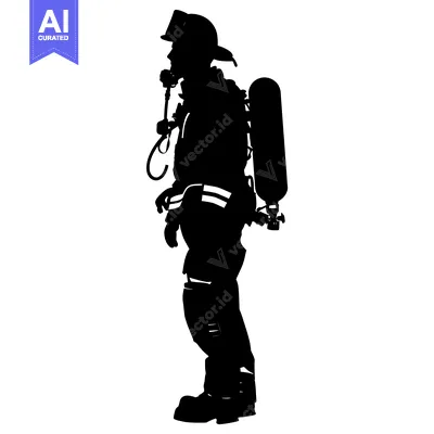 Aset desain premium: Silhouette of a Firefighter Wearing a Breathing Apparatus