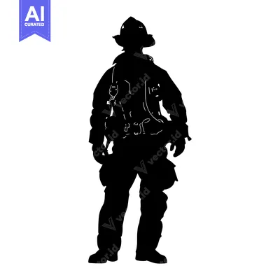 Silhouette of a Firefighter in Full Gear