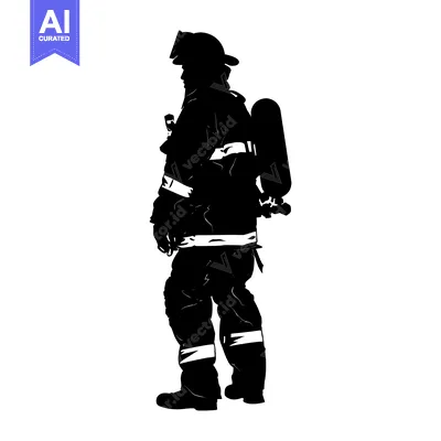 Silhouette of a Firefighter in Full Gear