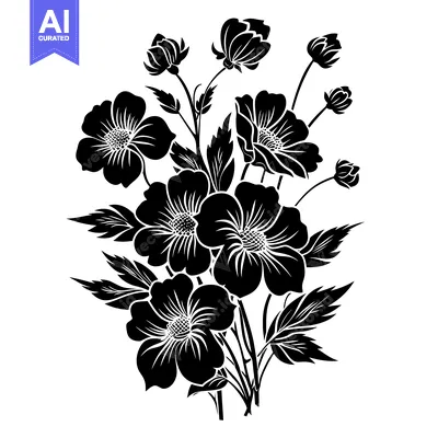 Popular premium asset: Black and White Silhouette of a Bouquet of Flowers