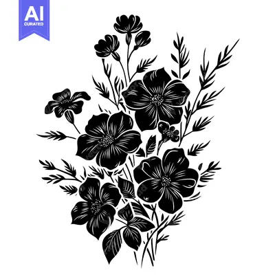 Popular premium asset: Black and White Silhouette of a Flower Bouquet