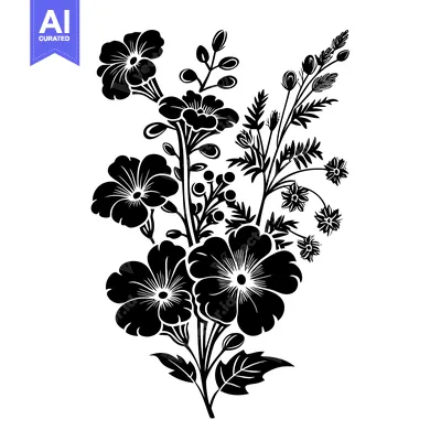 Premium design asset: Black and White Silhouette of a Floral Arrangement