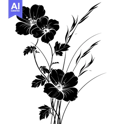 Aset premium populer: Black and White Silhouette of Flowers and Grass