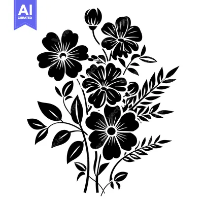 Aset premium populer: Black and White Silhouette of a Bouquet of Flowers