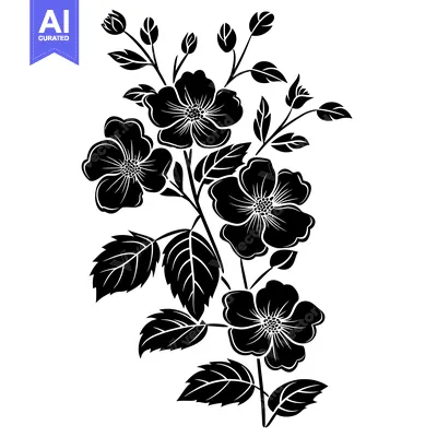 Premium design asset: Black and White Silhouette of a Flower Branch with Buds