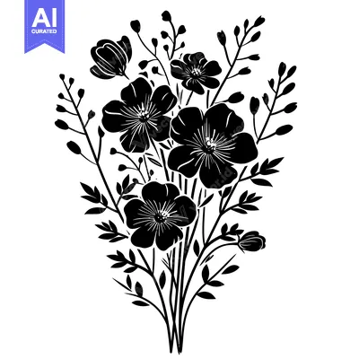 Popular premium asset: Black and White Silhouette of Flowers and Branches