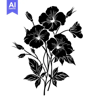 Popular premium asset: Black and White Silhouette of a Bouquet of Roses