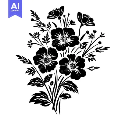 Aset premium populer: Black and White Silhouette of Flowers and Leaves