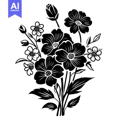 Premium design asset: Black and White Silhouette of a Flower Bouquet