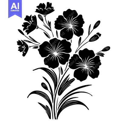 Aset premium populer: Black and White Silhouette of a Bouquet of Flowers