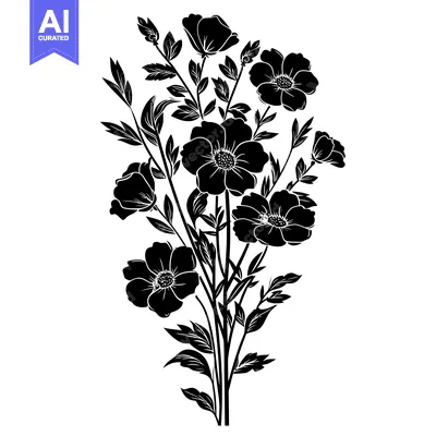Aset premium populer: Black and White Silhouette of a Bouquet of Flowers