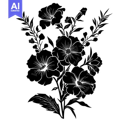 Aset desain premium: Black and White Silhouette of a Bouquet of Flowers