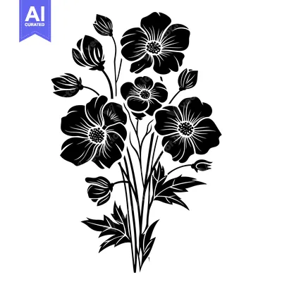 Popular premium asset: Black and White Silhouette of a Bouquet of Flowers