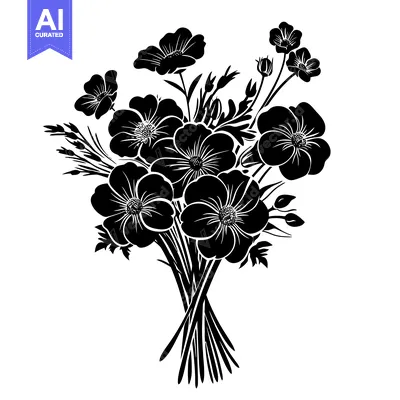 Premium design asset: Black and White Silhouette of a Bouquet of Flowers