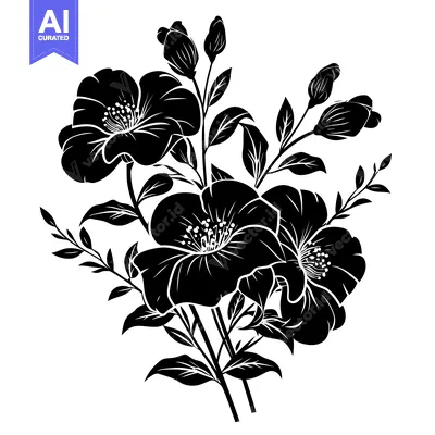 Popular premium asset: Black and White Silhouette of Flowers and Buds