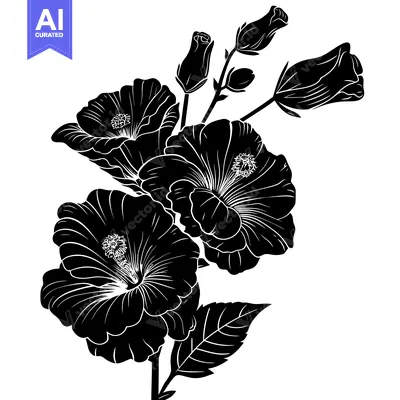 Popular premium asset: Black and White Silhouette of Hibiscus Flowers and Buds