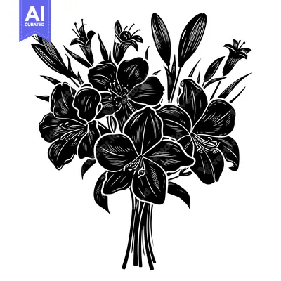 Premium design asset: Black and White Silhouette of a Bouquet of Lilies