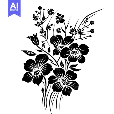 Popular premium asset: Black and White Silhouette of a Flower Bouquet