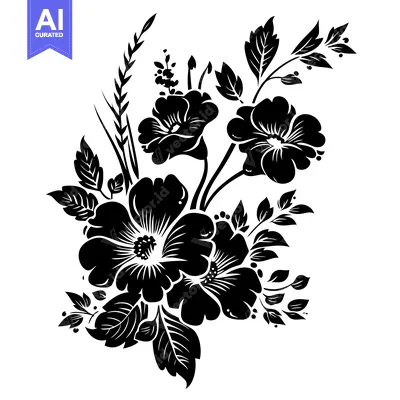 Aset premium populer: Black and White Floral Bouquet Illustration