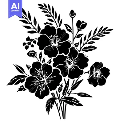 Popular premium asset: Black and White Floral Bouquet Silhouette