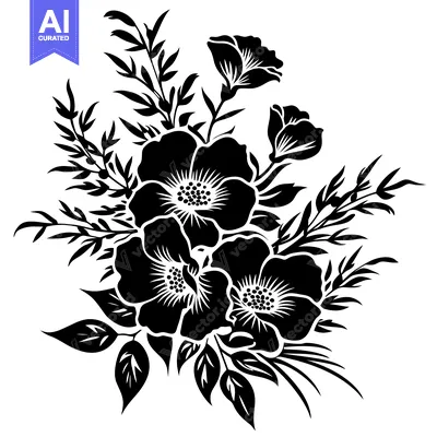 Aset premium populer: Black and White Silhouette of Flowers and Leaves