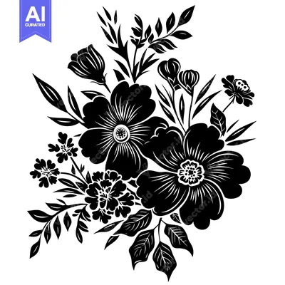 Black and White Silhouette of a Floral Bouquet