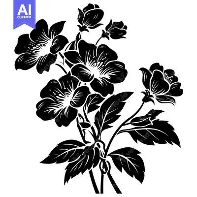 Aset premium populer: Black and White Silhouette of a Blooming Flower Branch