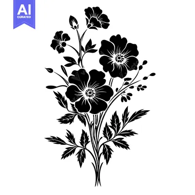 Aset desain premium: Black and White Silhouette of a Bouquet of Flowers