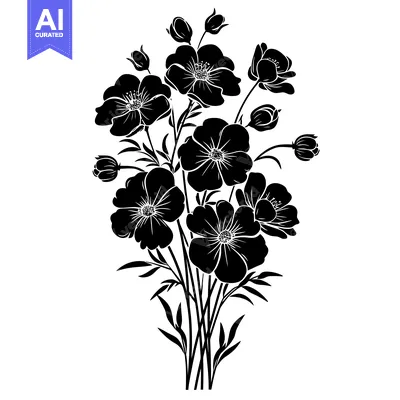 Black and White Silhouette of a Bouquet of Flowers