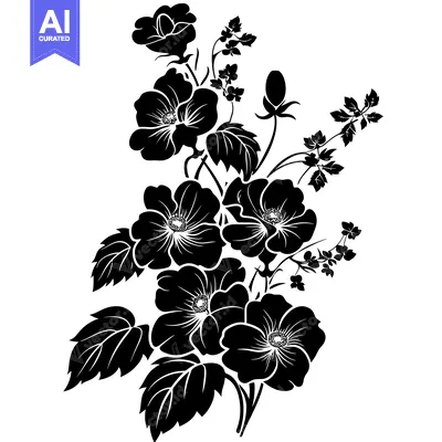 Aset desain premium: A Black and White Silhouette of a Bouquet of Flowers
