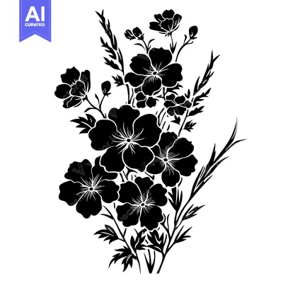 Aset premium populer: Black and White Silhouette of a Flower Bouquet