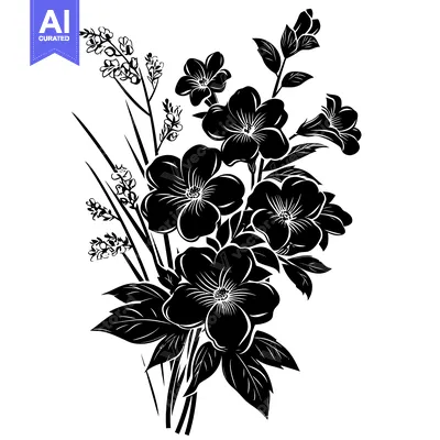 Popular premium asset: Black and White Silhouette of a Flower Bouquet