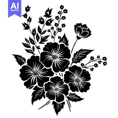 Aset premium populer: Black and White Silhouette of a Flower Bouquet