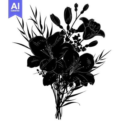 Premium design asset: Silhouette of a Bouquet of Lilies and Foliage
