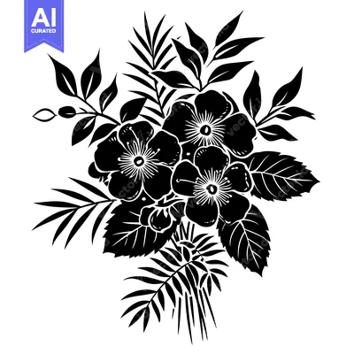 Aset premium populer: Black and White Silhouette of Flowers and Leaves