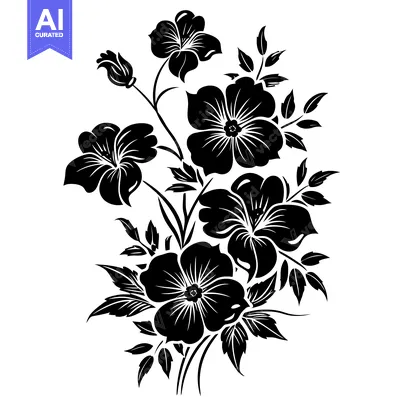 Aset premium populer: Black and White Silhouette of a Bouquet of Flowers
